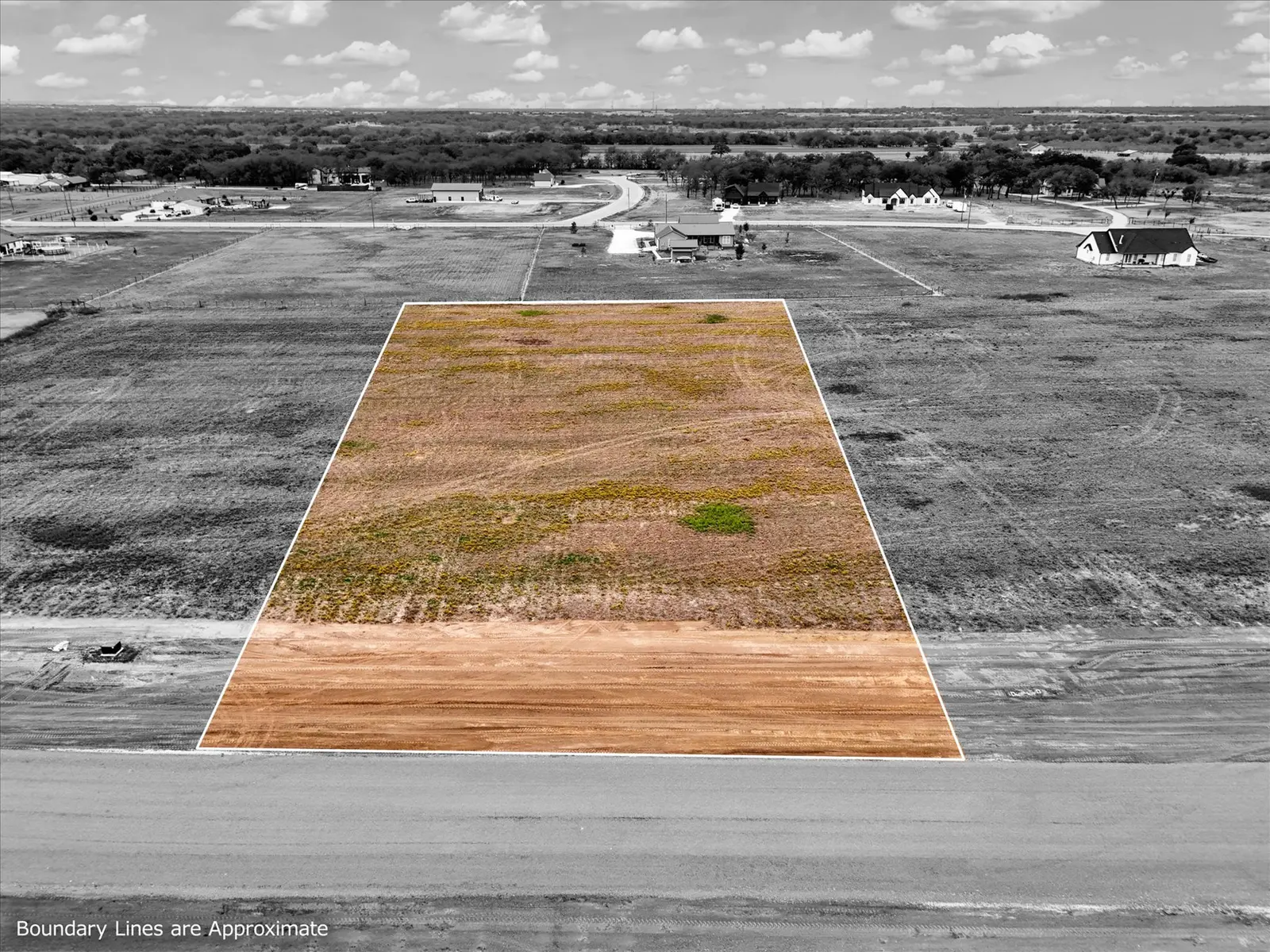 Aerial photo of Lot 19 at The Elms in Elm Mott, Texas, with the lot outlined