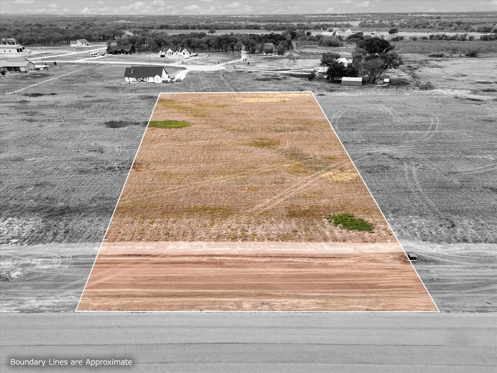 Aerial photo of Lot 22 at The Elms in Elm Mott, Texas, with the lot outlined