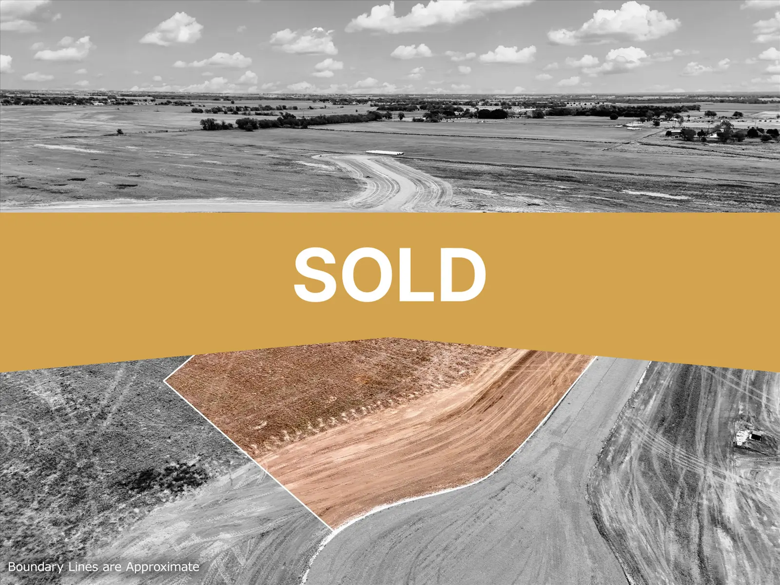Aerial photo of Lot 28 at The Elms in Elm Mott, Texas, with the lot outlined