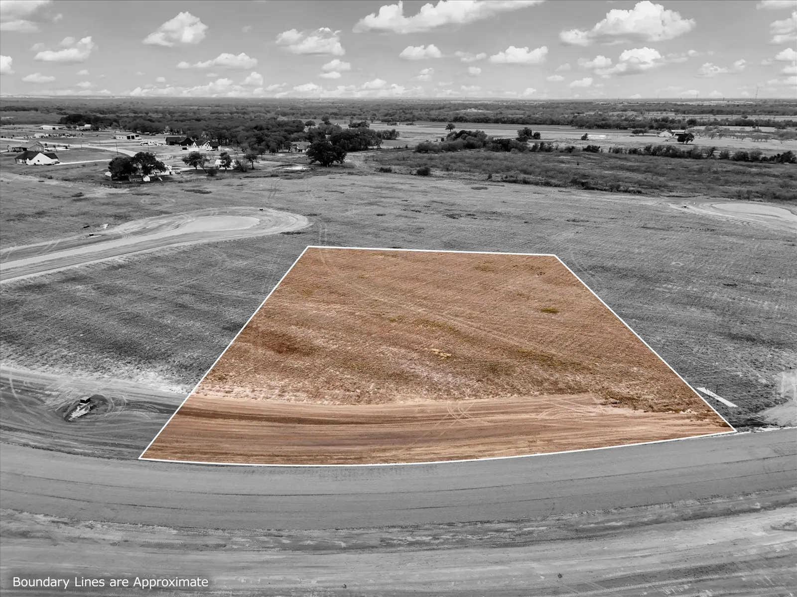 Aerial photo of Lot 29 at The Elms in Elm Mott, Texas, with the lot outlined