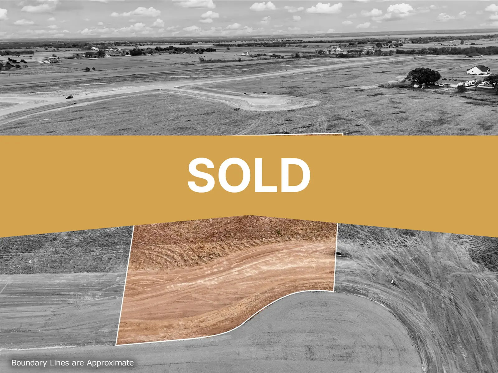 Aerial photo of Lot 32 at The Elms in Elm Mott, Texas, with the lot outlined