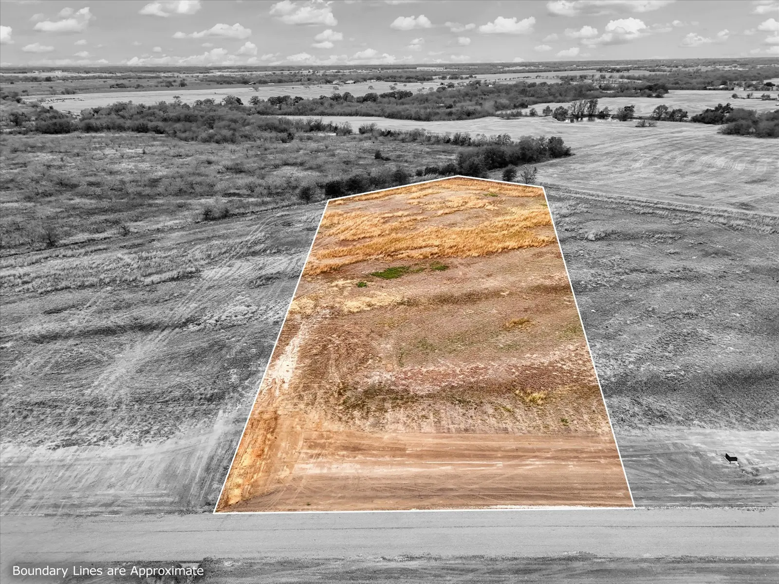 Aerial photo of Lot 36 at The Elms in Elm Mott, Texas, with the lot outlined