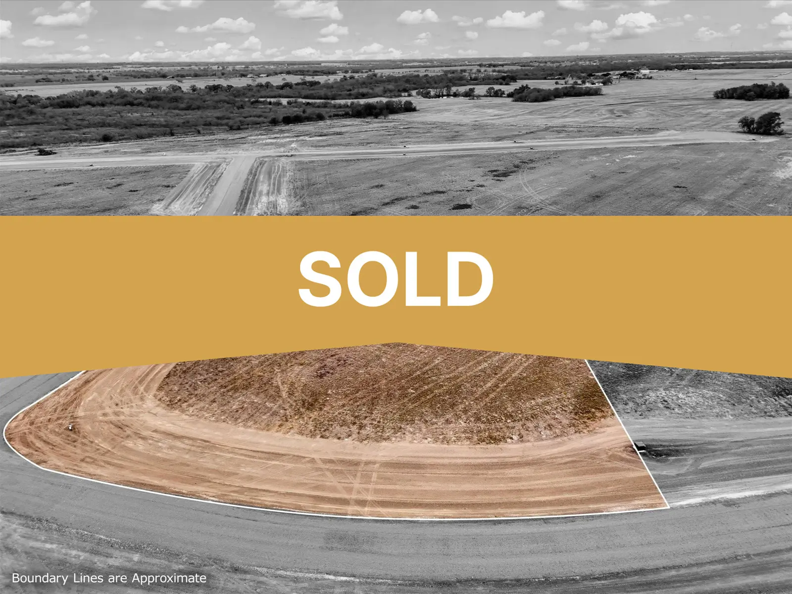 Aerial photo of Lot 44 at The Elms in Elm Mott, Texas, with the lot outlined