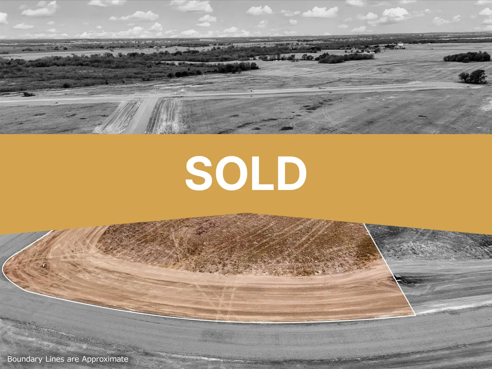 Aerial photo of Lot 45 at The Elms in Elm Mott, Texas, with the lot outlined