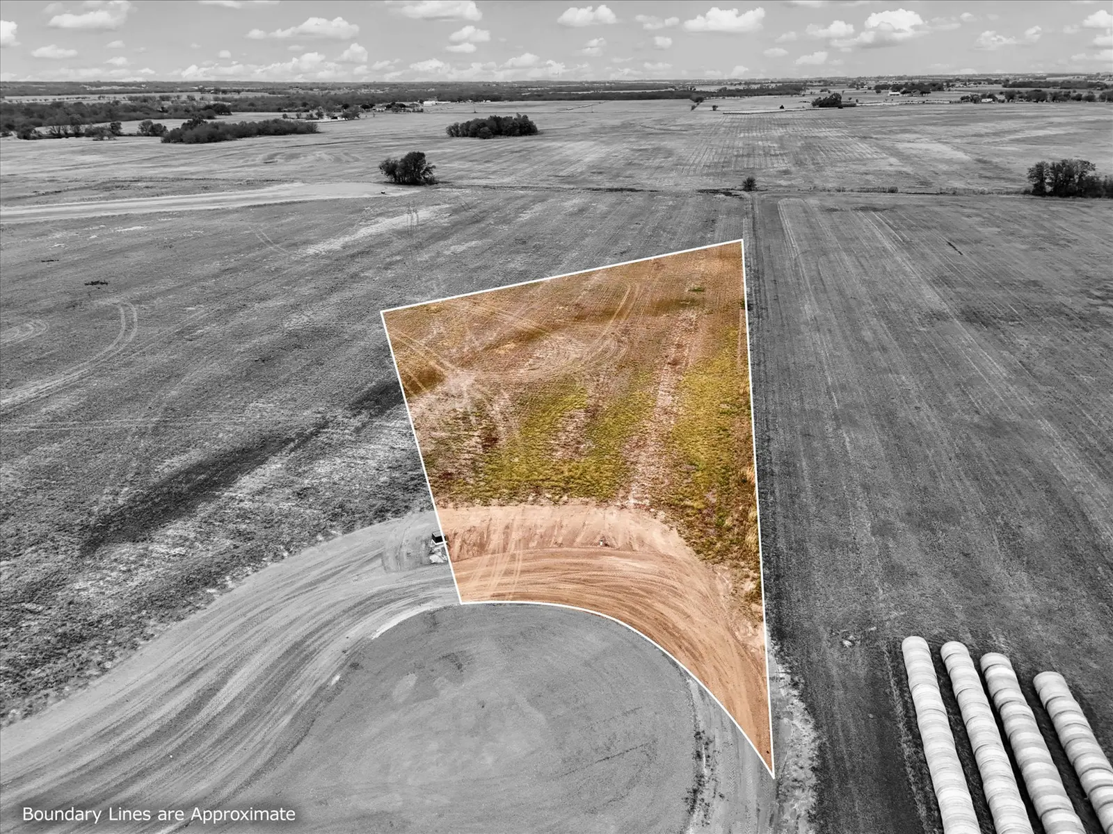 Aerial photo of Lot 47 at The Elms in Elm Mott, Texas, with the lot outlined