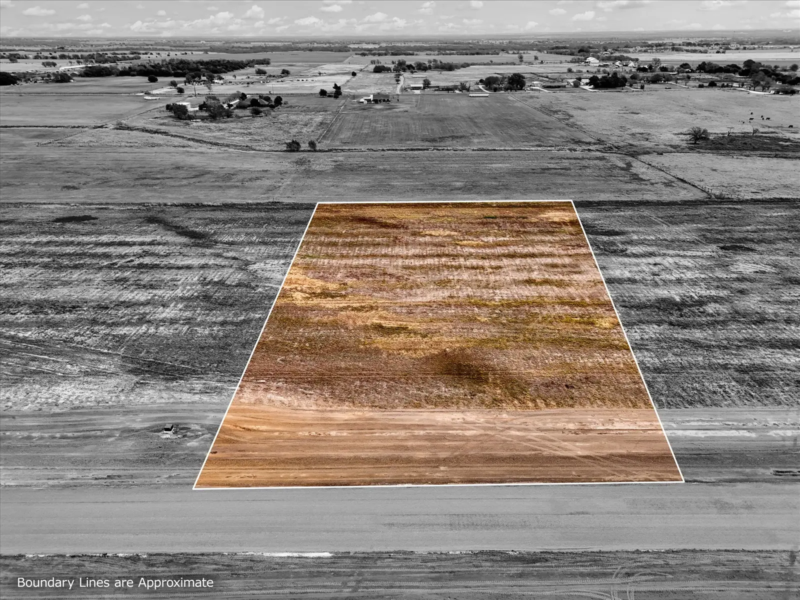 Aerial photo of Lot 51 at The Elms in Elm Mott, Texas, with the lot outlined