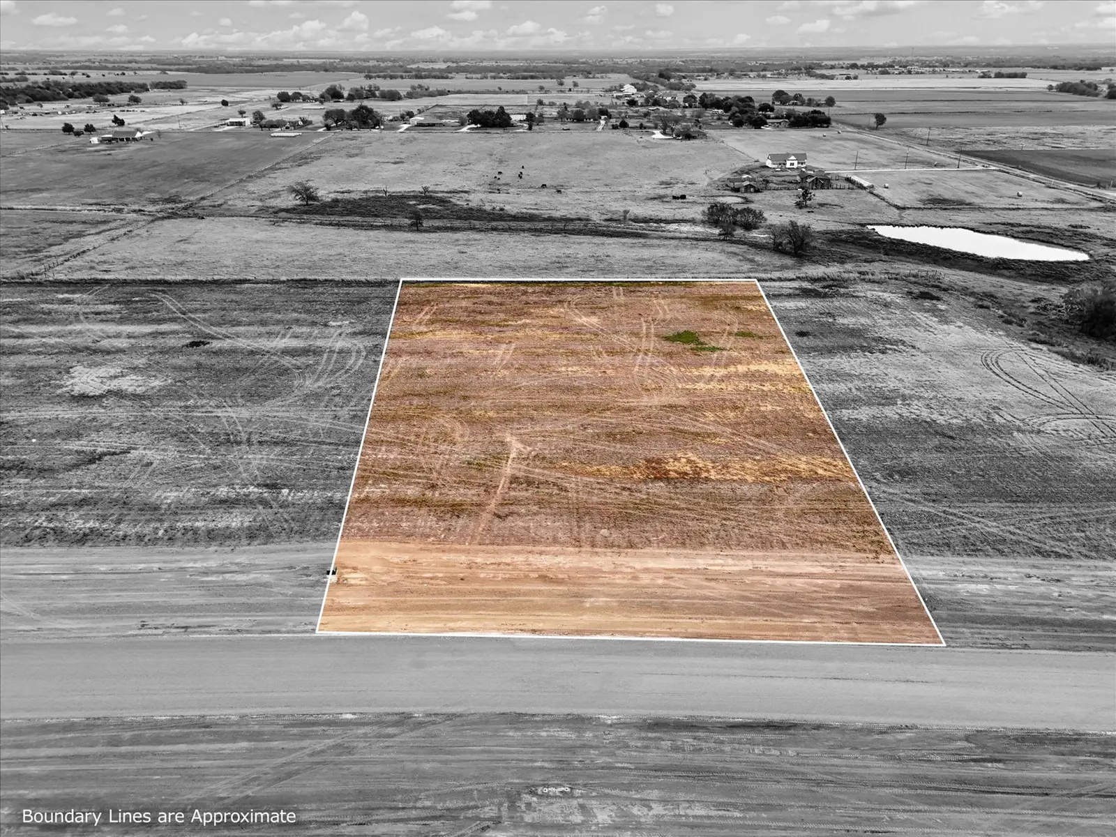 Aerial photo of Lot 55 at The Elms in Elm Mott, Texas, with the lot outlined