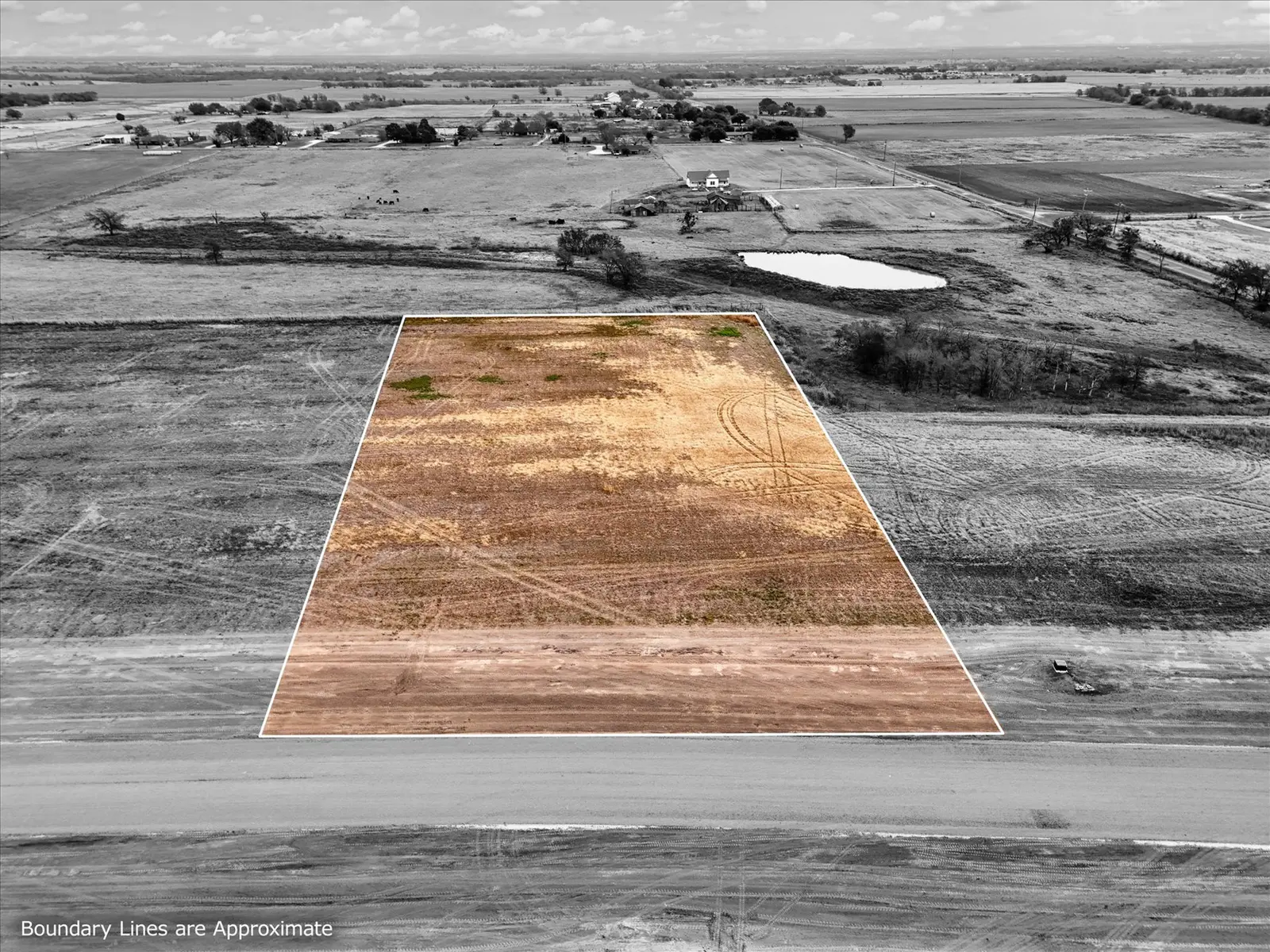 Aerial photo of Lot 56 at The Elms in Elm Mott, Texas, with the lot outlined